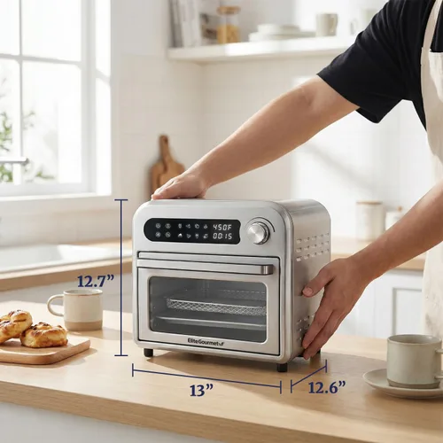 Vista 3 de Elite Gourmet EAF1010D Horno programable de encimera de convección con freidora de aire de 10 L, 8 ajustes de menú, controles de temperatura +
