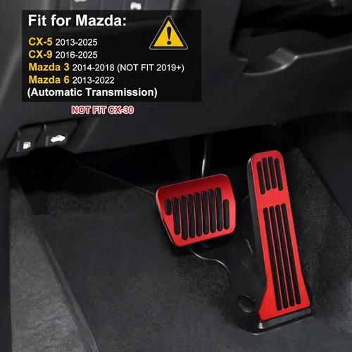 Vista 2 de Compatible con Mazda CX-5 CX-9 3 6 Accesorios Antideslizantes Deportivos para Coche, Cubiertas para Pedales de Freno, Gas y Acelerador - Rojo