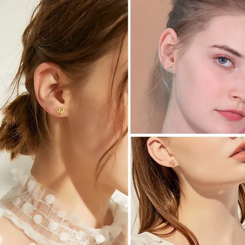 Vista 9 de ChicSilver Aretes de nudo celta hipoalergénicos de plata de ley 925 con forma de corazónnudo triangular, joyería celta para mujer, plataorooro rosa