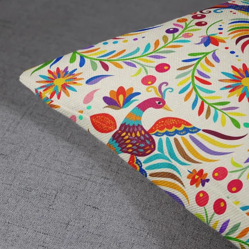 Vista 6 de Sanwarm - Juego de 4 fundas de almohada de lino, 16 x 16 pulgadas, étnica mexicana