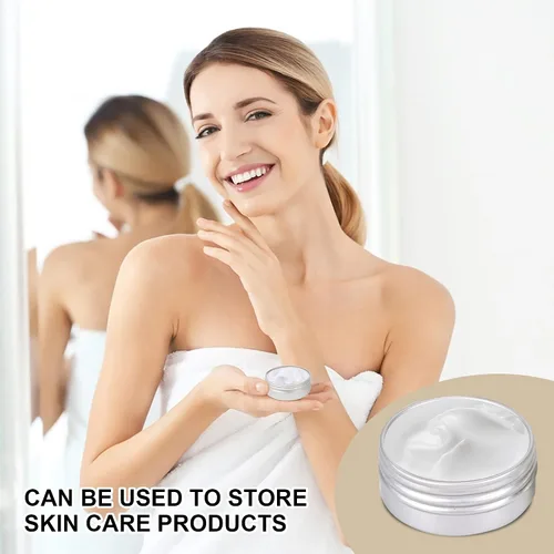 Vista 5 de 1st Choice Tarro de lata de aluminio recargable, 0.5 fl oz, tapa de rosca de aluminio, botella redonda para cosméticos, bálsamo labial, crema