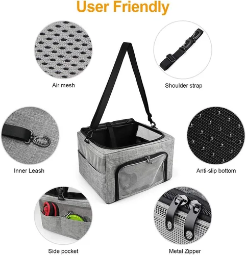 Vista 3 de Asiento de automóvil para perros y gatos, plegable con marco de metal, bolsa de viaje para mascotas pequeñas y medianas de hasta 15 libras