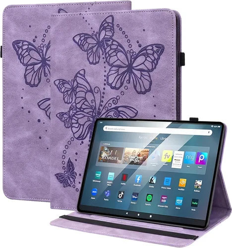 Vista 11 de Funda para Amazon Kindle Fire Max 11 (13ª generación, versión 2023) de 11 pulgadas, piel sintética, con soporte de mariposa en relieve, con lápiz
