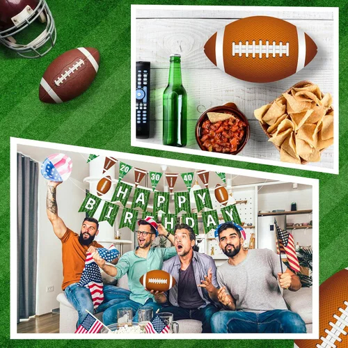 Vista 5 de Pasimy 4 piezas de banderines de cumpleaños de fútbol americano Bandera de pendón de fútbol americano Bandera de feliz cumpleaños circular Guirnalda