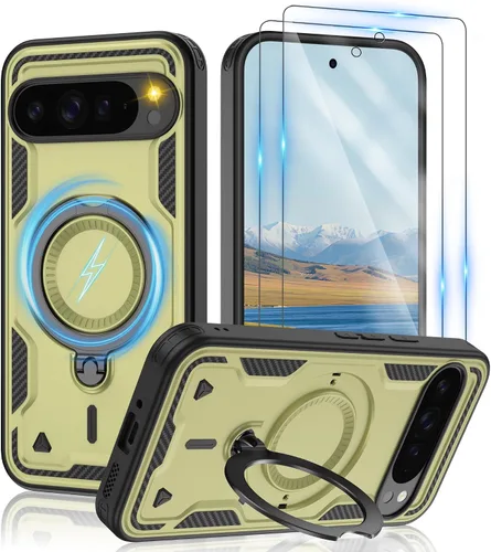 Vista 58 de Gritup fro Funda para Google Pixel 9A, funda protectora magnética de grado militar compatible con Mag-Safe, 2 protectores de pantalla HD, soporte