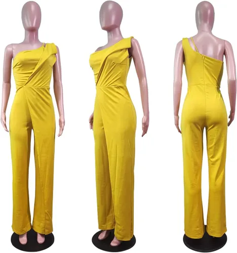 Vista 5 de Mono de pierna ancha para mujer, sexy, de un hombro, recortado, pantalón de una pieza, overol