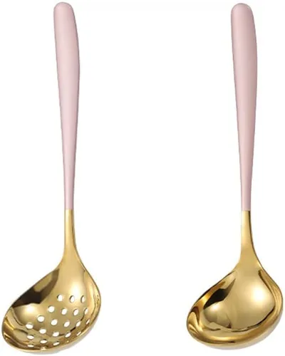 Vista 6 de Colador de cucharón de sopa de oro negro con ranura para cucharas Negro/Oro