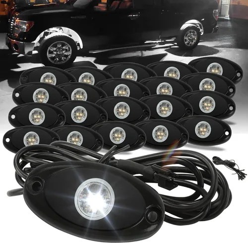 Vista 12 de SUNPIE 8 cápsulas de luces de roca de conexión rápida azul, cables de extensión de 4M para cada luz, 3 chips de alta potencia, almohadillas