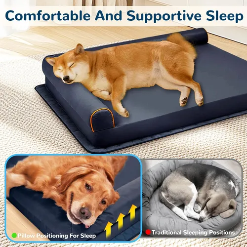 Vista 3 de Cama para perro XL indestructible impermeable para perros grandes, sofá ortopédico con alfombrilla antideslizante, cama de espuma viscoelástica