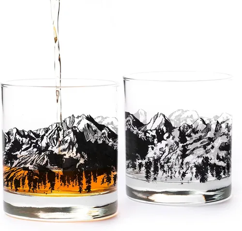 Vista 9 de Juego de vasos de whisky de paisaje de playa Black Lantern Juego de 2 vasos estilo antiguo de 11 oz Vasos de cóctel con base pesada en caja