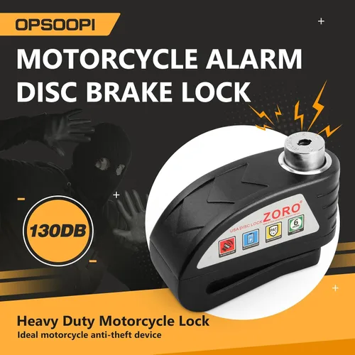 Vista 2 de Cerradura del freno de disco de la motocicleta con la alarma 130dB, cerradura de seguridad antirrobo IP65 Waterproof, Heavy-Duty Metal