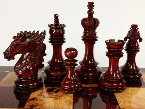 Vista 2 de HPL Blood Rosewood Dragon 4 5/8 pulgadas King 4 Queens Staunton Juego de ajedrez grande para hombre, sin tablero ni almacenamiento