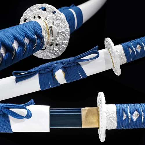 Vista 6 de Wuton Espada Katana real afilada 1060 de acero de alto carbono, espada samurái real de espiga completa lista para batalla, espadas samuráis