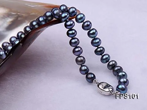 Vista 5 de JYX - Juego de collar de perlas cultivadas de agua dulce azul de 7 a 0.315 in, Perla, Perla