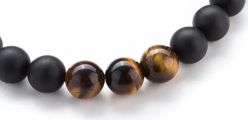 Vista 6 de Hamoery Pulsera elástica con cuentas de piedra de ojo de tigre de 0.315in para hombres y mujeres, pulsera de yoga de piedra natural, Piedra