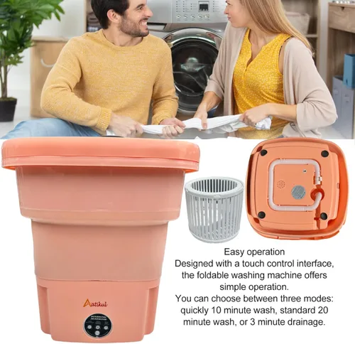 Vista 5 de Peach - Mini lavadora portátil de 15 litros – Lavadora de ropa con diseño portátil, ideal para espacios pequeños Melocotón