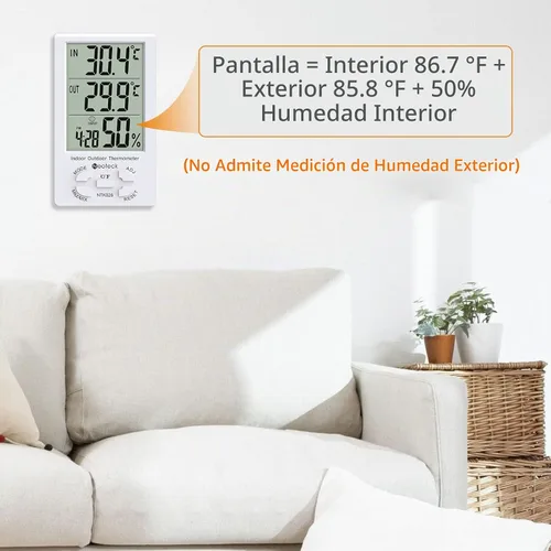 Vista 5 de Neoteck 2 en 1 termómetro higrómetro con reloj pantalla LCD 4.9 ft sensor cable ± 1°/5% High Accuracy Digital Humidity Temperature Meter with