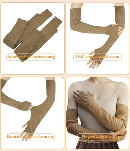 Vista 49 de Guantes cálidos de cachemira de brazo largo para mujer, guantes de invierno acogedores sin dedos, calentadores de brazos suaves, gran regalo