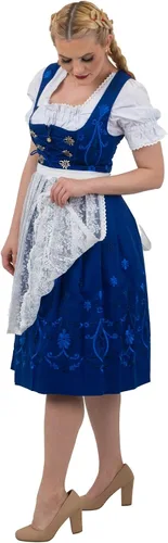 Vista 8 de Dirndl Trachten Haus Vestido de tirolesa bávara para mujer azul largo de 3 piezas para el Oktoberfest alemán