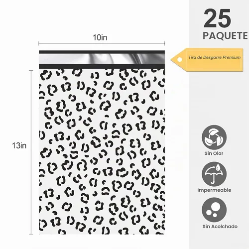 Vista 2 de JinRuiKJ Paquete de 25 sobres de polietileno con estampado de leopardo negro, 10x13, bolsas de envío para ropa, bolsas de correo autoadhesivas