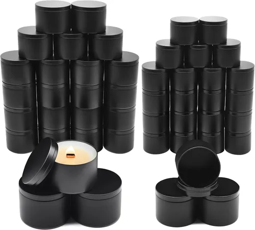 Vista 12 de Paquete de 12 tarros de velas, latas de velas de 4 onzas con tapas de impresión de grano de madera de metal, tarros de velas de metal vacíos