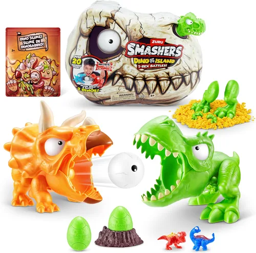 Vista 9 de Smashers Dino Island Mini T-Rex Battles Playset (Red Dino) por ZURU Juguetes de batalla de dinosaurios Dispara fuegos Coleccionables Sorpresa