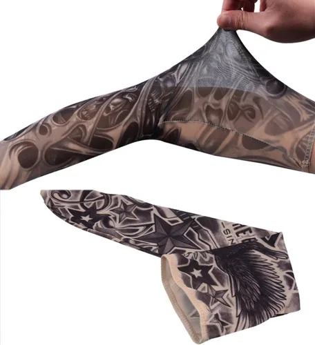 Vista 5 de Falsas mangas temporales de tatuaje resbalón en el brazo protector solar cuerpo arte brazo medias 5 piezas negro