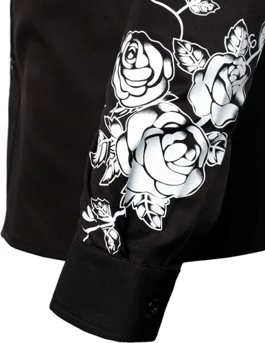 Vista 6 de ZEROYAA Camisas de vestir de manga larga con botones y estampado floral de rosa hipster para hombre