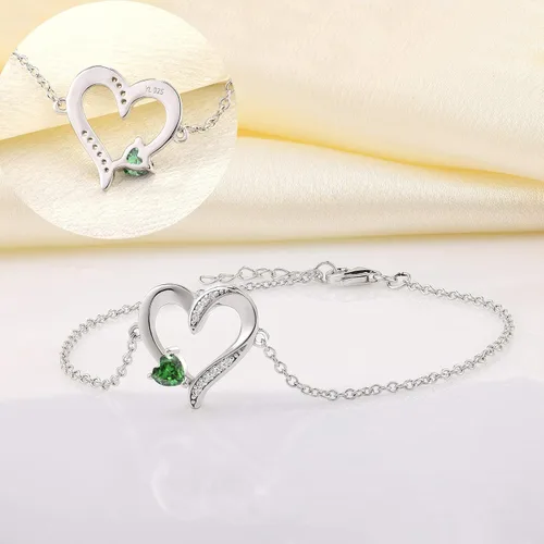 Vista 5 de YL Pulseras de corazón de plata de ley 925, regalo de joyería para mujeres y madres, 17 + 1.2in