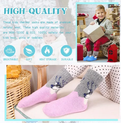 Vista 5 de Eocom - Medias de invierno cálidos de lana para niños y niñas, 6 pares