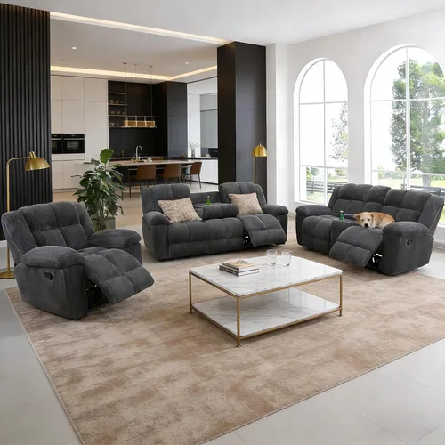 Vista 7 de Juego de sofá reclinable manual, juego de sofá reclinable de microfibra, juego de muebles modernos para sala de estar, sofá reclinable para sala