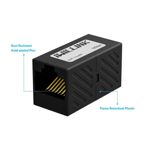 Vista 7 de iwillink Conector Ethernet RJ45, hembra a hembra, paquete de 5, color negro Adaptador extensor, para Cat7 Cat6 Cat5e Cat5 Cat5 Cable Ethernet