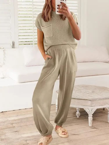 Vista 8 de ANRABESS Conjunto de dos piezas para mujer, suéter de punto y pantalones de cintura alta