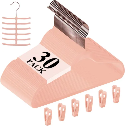 Vista 20 de VECELO Perchas de terciopelo de alta calidad resistentes (paquete de 30), antideslizantes y ahorran espacio con 6 clips para los dedos y soporte