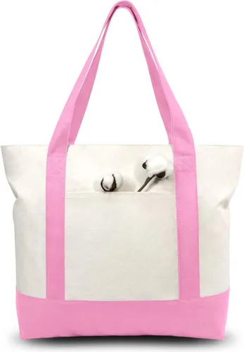 Vista 18 de TOPDesign Paquete de 1 bolsa de lona con bolsillo externo, bolsa de compras reutilizable para comestibles, cierre de cremallera superior, artículos
