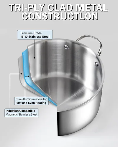 Vista 4 de Cooks Standard Olla para Caldo de Acero Inoxidable Multi-Capa, Olla Holandesa de 7 Cuartos para Cocinar Pasta y Enlatado con Tapa, Olla Profunda