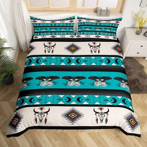 Vista 33 de Erosebridal Juego de funda de edredón estilo bohemio occidental tamaño individual, diseño de vaca atrapasueños del suroeste, juego de ropa de cama
