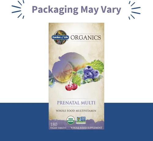 Vista 2 de Garden of Life Organics Multivitamínico prenatal para mujer con vitamina D3, B6, B12, C y hierro, folato para energía y desarrollo fetal saludable