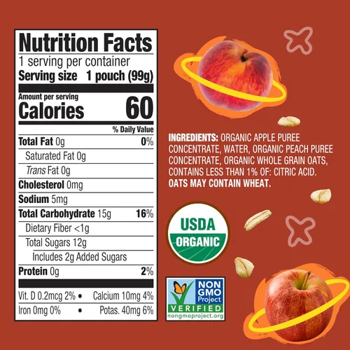 Vista 2 de Earth's Best Bolsas orgánicas de alimentos para bebés, puré de frutas y granos para bebés de 6 meses en adelante, puré de manzana orgánica