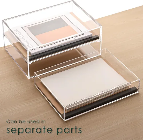 Vista 4 de SANRUI Clear Acrylic Drawer Organizer, Desk Organizer with 2 Drawers Thick solid acrylic, non-slip pads, fully assembled, for office vanity