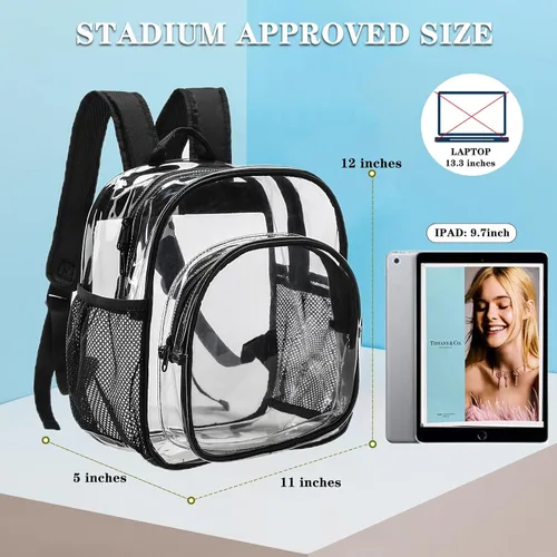 Vista 3 de KUI WAN Clear Backpack Stadium Approved 12x12x6 Small Clear Backpack for Concert,Work,Festival,Security,Stadium