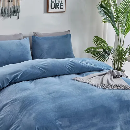 Vista 7 de Houseri Juego de Edredón de Terciopelo Azul Twin Azul Claro Esponjoso Juegos de Ropa de Cama Twin Azul Polvoriento Ropa de Cama de Franela Niños