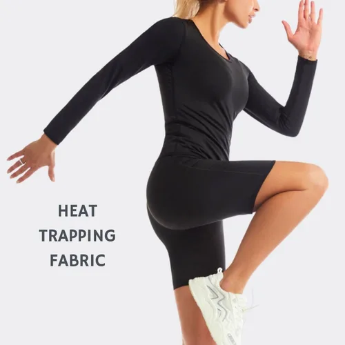 Vista 3 de Nano Hertz Traje de sudor para sauna, moldeador de cuerpo, camiseta de manga larga para mujer