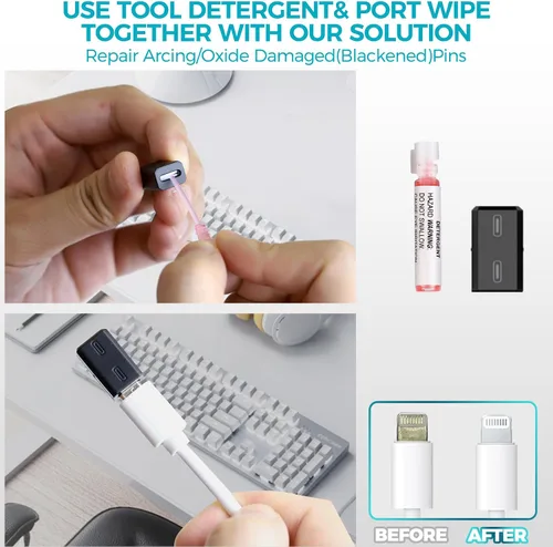 Vista 3 de Herramienta de limpieza de puerto de carga para iPhone, kit de limpieza y reparación JiaTeums para iPhone y Airpod, teléfono celular, computadora