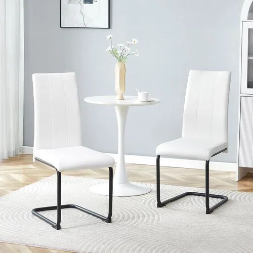 Vista 17 de Juego de 2 sillas de comedor, sillas de comedor tapizadas con respaldo alto negro con patas de metal cromado, sillas laterales de cocina modernas