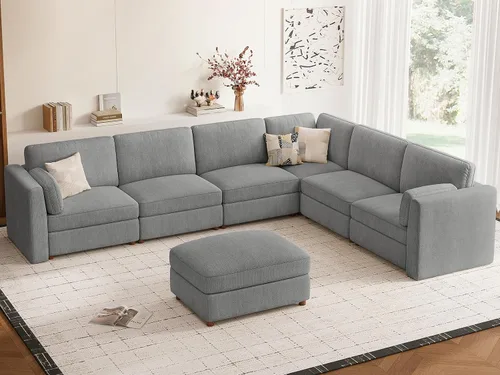 Vista 27 de CUGOAO Sofá biplaza extragrande de 83.5 pulgadas, sofás para sala de estar, sofá nube de felpilla de asiento profundo, sofá modular seccional, funda