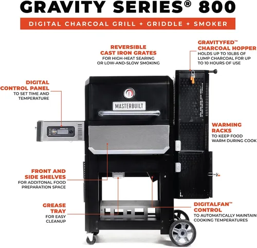 Vista 6 de Masterbuilt Gravity Series 800 Parrilla ahumadora - Parrilla de carbón más inserto de plancha, control digital, conectividad de aplicaciones, 800