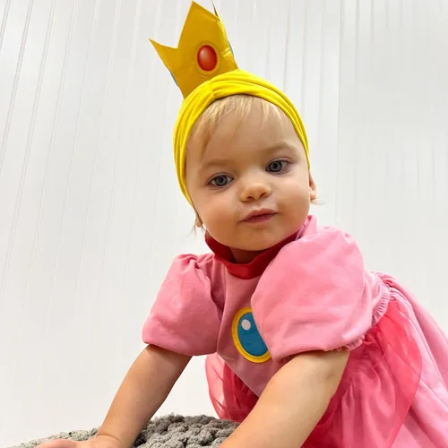 Vista 3 de Disfraz infantil de princesa melocotón, traje oficial de Super Mario Bros para bebés