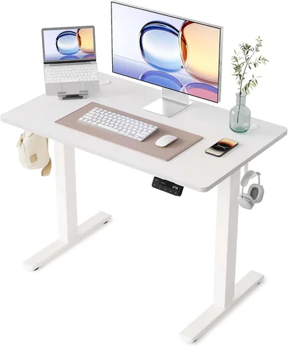 Vista 17 de YIHAYO Escritorio eléctrico de pie, escritorio de pie de 48 x 24 pulgadas con tablero de empalme, escritorio de pie para sentarse, mesa de Marco