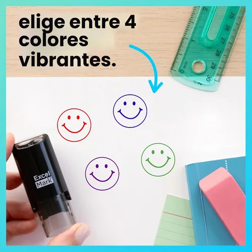 Vista 7 de ExcelMark Sello redondo para maestros, cara sonriente 1, con tinta azul Azul (Blue Ink)